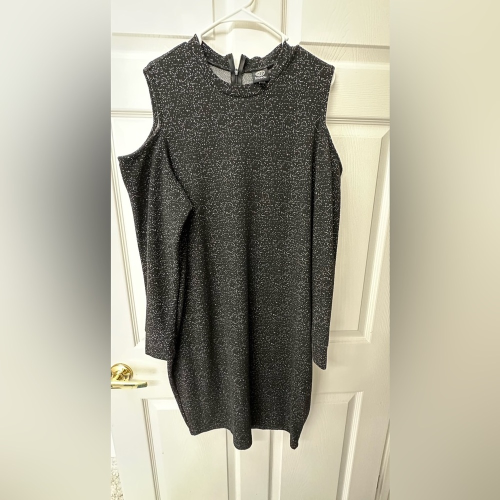 bobeau Black Sparkle Cold-Shoulder Sweater Dress - Picture 2 of 4